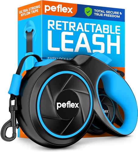 16.4 ft Retractable Dog Leash for Dogs 10–100 lbs - Heavy Duty Tape Leash with Strong Nylon Tape - 360° Swivel Control - One-Click Brake & Lock