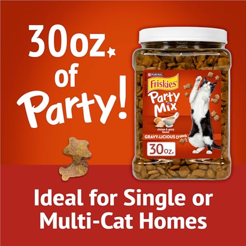Purina Friskies Party Mix Gravy-Licious Crunch Chicken and Gravy Flavors Cat Treats - 30 oz Canister