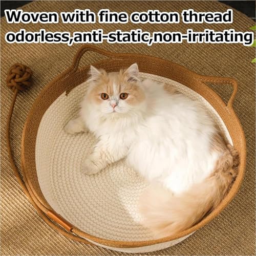 Instinct Basket, Stimuli Handwoven cat Basket Rope Cotton Eliminates Bed Rejection Round Pet Basket, Boho Catbed for Cats Handwoven Scratchable