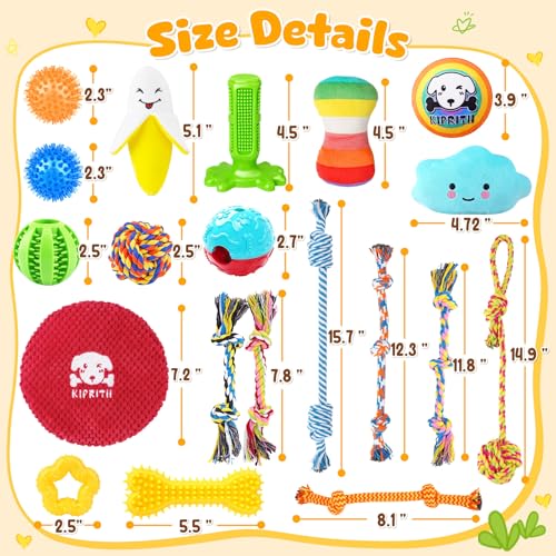 KIPRITII 25 Pack Various Dog Toys Set – Ideal for Teething, Entertainment & Interactive Play, Includes Puppy Toys, Rope Toys, Treat Balls and Squeaky