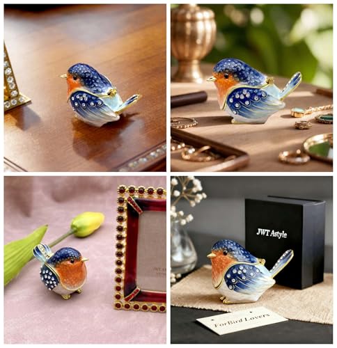 Robin Bird Jewelry Trinket Boxes Hinged Ring Box.Collectible Bird Figurines Home Decor Gifts for Women.Necklace Rings Earrings Organizer.