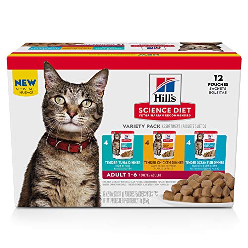 Hill's Science Diet Adult 1-6 Wet Cat Food Variety Pack, Chicken, Tuna, & Ocean Fish, 2.8 oz. Pouches, 12-Pack