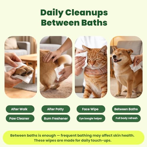 Unscented Dog Wipes & Cat Wipes (4x50 Packs) | Hypoallergenic, pH Balanced for Paws, Body, Eyes & Ears Grooming |All-Natural Plant Fiber Wipes with