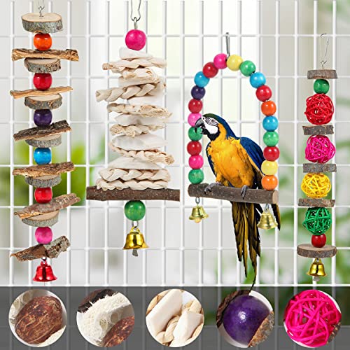 Bird Perch Bird Toys Parakeet Toys,Bird Cage Accessories Wooden Chew Toys Perch Stand for Parrot Conure Cockatiel Lovebird Parrotlet Budgie Finches