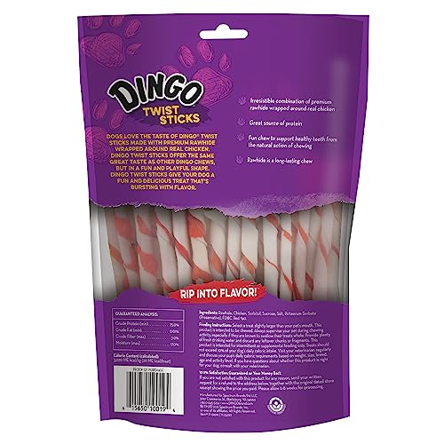 Dingo Twist Sticks Rawhide for Dogs, Made with Real Chicken, 50 Count