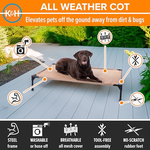 K&H Outdoor Elevated Dog Bed - Cooling Raised Dog Bed for Medium & Large Pets, Breathable Mesh Hammock Design, Indoor/Outdoor Washable Cover