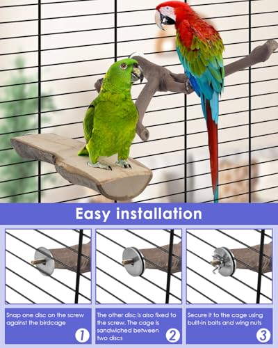 Bissap 5PCS Large Bird Perch Stand, Natural Wood Pole Standing Paw Grinding Fork Parrot Cage Branch with Rope for Macaw African Grey  Pet Medium