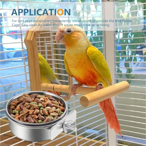 2Pcs Stainless Steel Bird Feeding Bowls, Small Bird Feeding Cup, Stainless Steel Parrot Food Bowl Cage with Holder, Parrot Cage Water Feeder, Pet