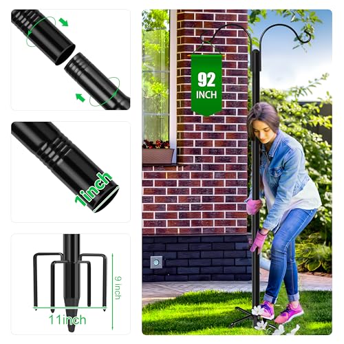 XDW-GIFTS Double Shepherds Hooks for Outdoor, 2-Pack Heavy Duty Garden Pole for Hanging Bird Feeder, Plant Baskets, Solar Light Lanterns, Garden