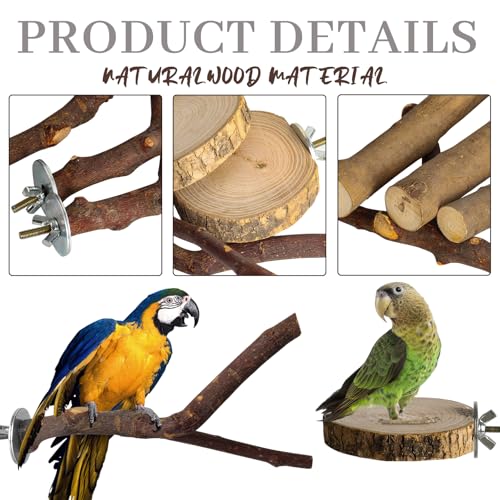 8 Pack Natural Wood Bird Perches, Parrot Perch Stand Bird Cage Accessories for Budgerigar Cockatiels, Conures, Lovebirds