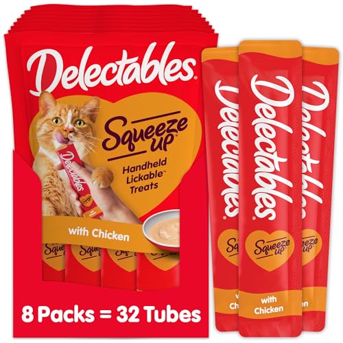 Delectables Squeeze Up Creamy Squeezable Puree, Lickable Wet Cat Treats, Grain Free, No Added Fillers, No By-Products, No Added Preservatives, 0.5
