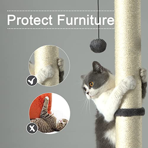 PEEKAB 32" Tall Cat Scratching Post Sisal Scratch Posts,with Hanging Ball and Self-Massage Brush Vertical Scratcher for Indoor Cats and Kittens Gray