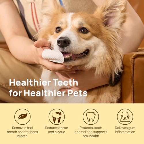 HICC Pet Teeth Cleaning Wipes for Dogs & Cats, Vet-Recommended Remove Bad Breath & Plaque & Tartar Buildup, Dog Tooth Brushing Kit, Dog Breath