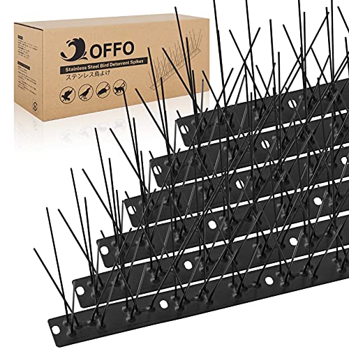OFFO Black Pre-Assembled Bird Spikes, 304 Stainless Steel Pigeon Spikes for Outside, Cover 10.8 Feet, Easy Installation for Balcony, Roof, Window