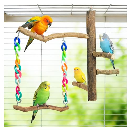 Bird Toys, Bird Swing Toys with Perch Stand, Cage Accessories for Budgies, Parakeets, Cockatiels & Other Small Birds