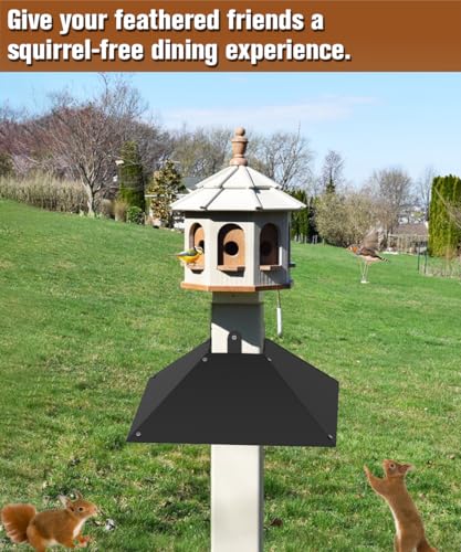 Queension Metal Squirrel Baffle for 4x4 Post, 17 Inch Squirrel Proof Baffles for Bird Feeder Poles, Outdoor Guard for Wooden Pole to Deter Raccoons