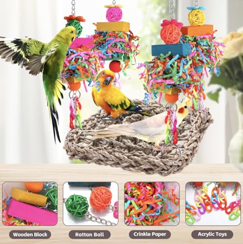 Parakeet Toys Bird Toys Conure Toys Birdcage Stands Bird Foraging Wall Seagrass Woven Hammock Swing Mat for Lovebirds,Cockatiel,Budgie and Other