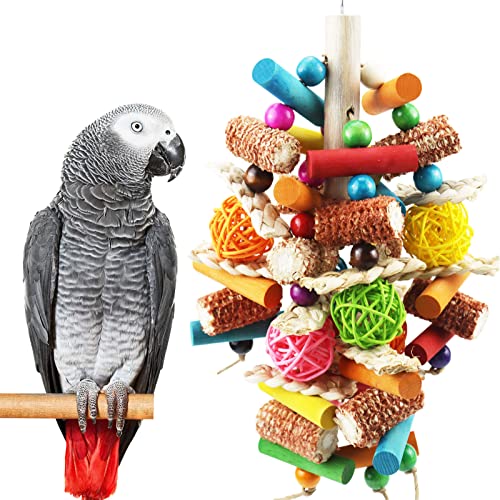 Bird Toys, Parrot Toys for Large Birds, Natural Peppered Wood African Grey Parrots, Macaws, Cockatoos,  Parrot chew Toys, Aviary Hanging Toys