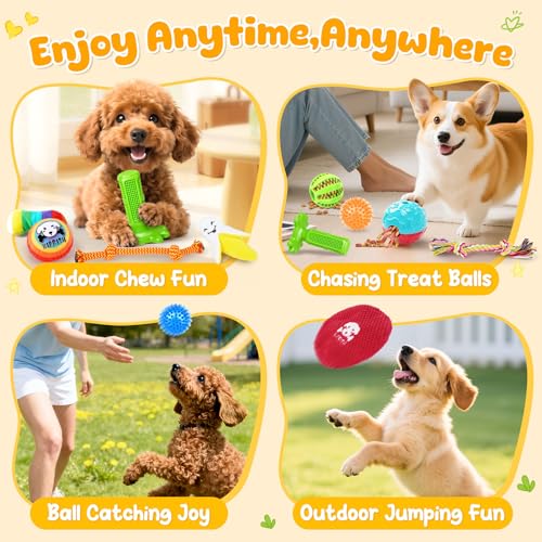 KIPRITII 25 Pack Various Dog Toys Set – Ideal for Teething, Entertainment & Interactive Play, Includes Puppy Toys, Rope Toys, Treat Balls and Squeaky
