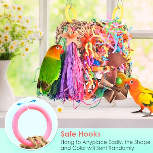 KATUMO Conure Toys, Bird Grass Mat Parakeet Shredder Hanging Toy Cockatiel Foraging Entertainments Parrot Climbing Wall Chewy Lovebird Cage