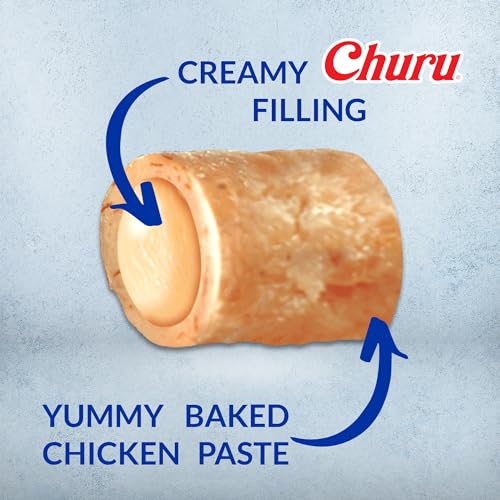 INABA Churu Bites for Cats, Soft/Chewy Baked Chicken Wrapped Churu Filled Cat Treats with Vitamin E, 0.35 Ounces per Tube, 24 Tubes Total (3 Tubes