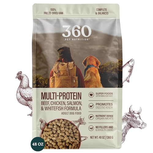 360 Pet Nutrition Freeze-Dried Raw Dog Food – Multi-Protein with Beef, Chicken, Fish, Liver & Organs, High Protein, Omega-3s, Fruits, Veggies