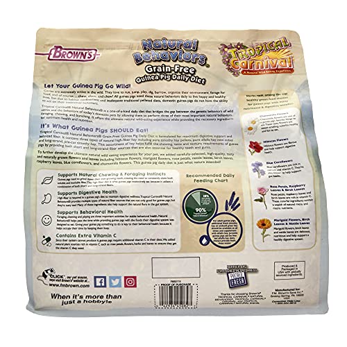 Tropical Carnival Natural Behaviors Grain-Free Guinea Pig Food – 4 Pounds, High-Fiber Timothy Hay Blend with Flowers & Leaves, Supports Natural
