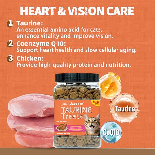Just Try 16 OZ Taurine Treats with Coenzyme Q10 for Cats - Coq10 & Taurine for Cat to Support Feline Heart Health - Chicken Flavored Chews - Vitamins