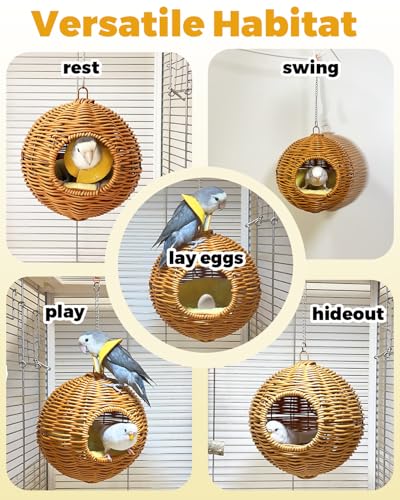 Chewproof Steel Frame Bird Nest for Cage, Washable Small Bird Bed Hammock Hideout Lay Eggs Parakeet Nest Sleep, Parakeet Warm Bed House Hut for