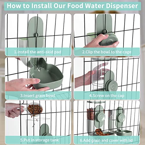 Lemtrflo Hanging Automatic Food and Water Dispenser, Gravity Rabbit Feeder Set, Cage Cat and Bunny Food Bowl (Cage Grid Spacing Over 1.2'')