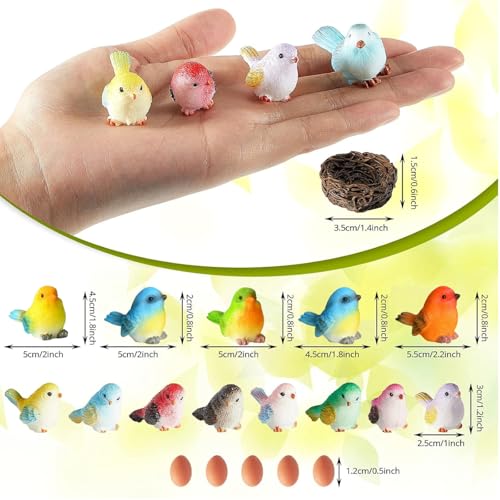 Jetec 30 Pieces Garden Accessories Bird Decorative Figurines Miniature Bird Figurines for Garden, Dollhouse Miniature, Cake Topper, Micro Landscape