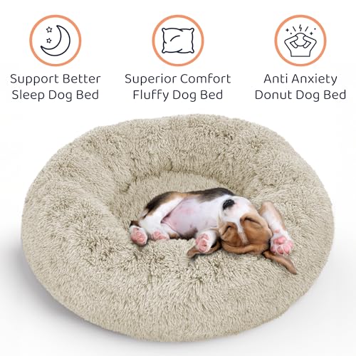 Donut Dog Bed - Premium Comfort for Anxiety Relief - Fluffy & Calming Design with Ultra-Plush Support | Cozy Round Dog Bed with Super Soft Circle Style (Cream, Small)