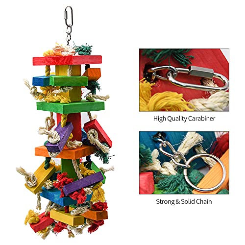 RUBY.Q 2 Pack Large Parrot Toy, 20in Bird Parrot Toy, Multicolored Natural Wooden Bird Chewing Toys for Large Macaws, African Grey and a Variety of