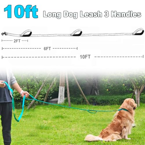 3 Handle Dog Leash 10FT Triple Handle Reflective Large Medium Dog | Multi Handles Heavy Duty Training Lead with Padded Traffic Handles for Control