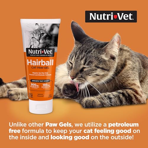 Nutri-Vet Hairball Paw Gel, Cat Hairball Remedy, Kitten Supplies, Hair Ball Relief for Cats, Fur Ball Remedy, Soybean & Coconut Oil, Salmon Flavor, 3