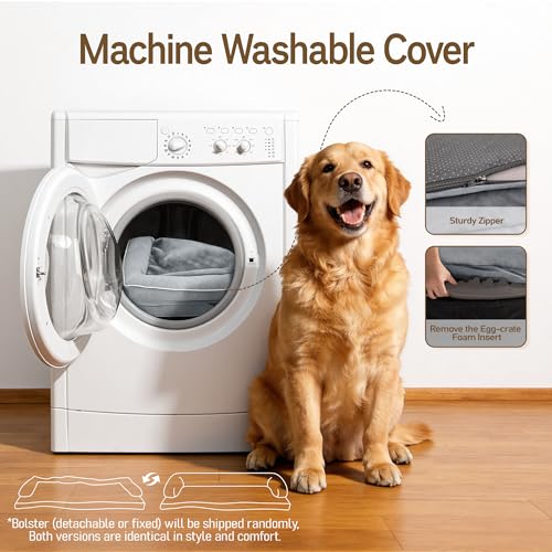 Comfort Expression Washable Orthopedic Dog Bed for Extra Large Dogs XL Grey | Waterproof Memory Foam Pet Bed 42x30 Inch with Removable Cover, Pet