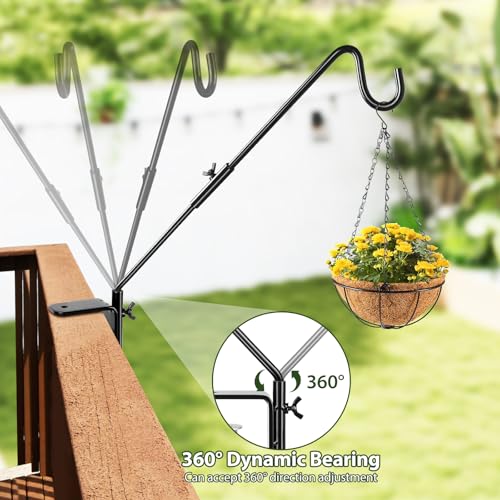 BOLITE Heavy Duty Deck Hook, 20 Inch Bird Feeder Hanger for Hummingbird Feeders, Planters, Lanterns, Wind Chimes, 360° Rotatable Arm, Black, Birthday