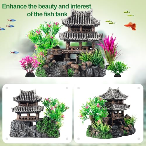 CousDUoBe 9Pcs Resin Castle Decorations Set，Realistic Fish Tank Castle with Eco-Friendly Design,Fish Tank Decorations Aquarium Accessories