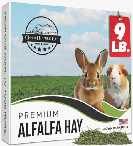 9lb Farm Fresh, USA Grown, Organic Alfalfa Hay for Rabbits, Guinea Pigs, Chinchillas, Goats, Hamsters & Ferrets - Rabbit Food Rich in Protein & Fiber