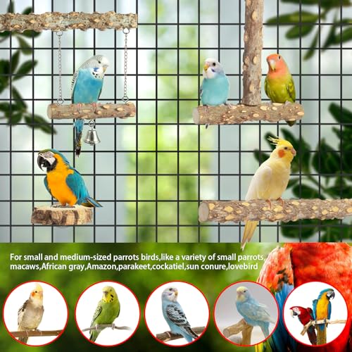 Bird Perches,4pcs Natural Wood Birds Stand Branch, Bird Perch Chewing Stick Cage Accessories Parrot Climbing Standing Branches Paw Grinding Fork Sets