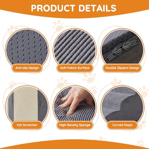 Dogs Steps for Bed, Dog Stairs for Small Dogs, 2-Step Dog Ramp for Bed, Couch, Sofa, and Chairs, Non-Slip Bottom Design, Cat Scratching, High Density