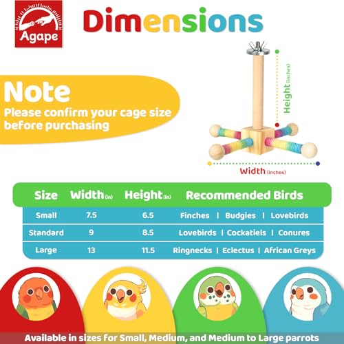 Agape Bird Toy, Parrot 360° Interactive Rotating Perch, Bird Cage Accessories for Small and Medium Parrots to Expend Energy, Wooden Stand for