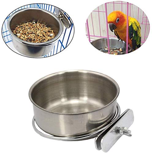 PINVNBY Parrot Feeding Cups Birds Food Dish Stainless Steel Parrot Feeders Water Cage Bowls with Clamp Holder for Cockatiel Conure Budgies Parakeet