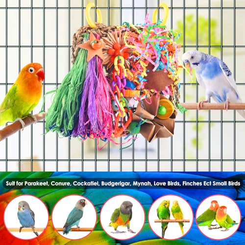 KATUMO Conure Toys, Bird Grass Mat Parakeet Shredder Hanging Toy Cockatiel Foraging Entertainments Parrot Climbing Wall Chewy Lovebird Cage