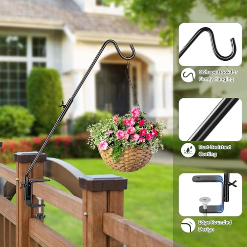 BOLITE Heavy Duty Deck Hook, 20 Inch Bird Feeder Hanger for Hummingbird Feeders, Planters, Lanterns, Wind Chimes, 360° Rotatable Arm, Black, Birthday