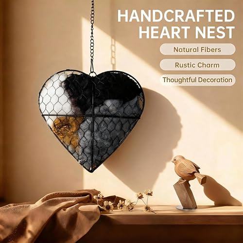 Handmade Fiber Bird Nesting Heart, Nesting Material for Wild Bird, Refillable Nesting Accessories, Hummingbird Nest/House, Outdoor Garden Decortion