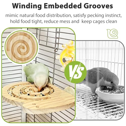 Bird Foraging Toys with Perch, Kiln-Dried Wood Bird Enrichment Toys for Slow Feeder, Parakeet Toy for Cages Reduce Seed Mess, Visible Food Design