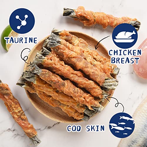 PAWUP Dog Treat Chicken Wrapped Cod Skins, Fish Chews Rolls for Medium Dogs, Healthy, Rawhide-Free, 12.5 oz