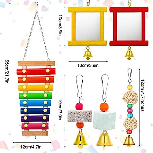 Sumind 6 Pieces Chicken Mirror Chicken Toys for Coop with Bells, Hen Xylophone Toy with 8 Metal Keys, Parrot Grinding Stone, Sepak Takraw Toy