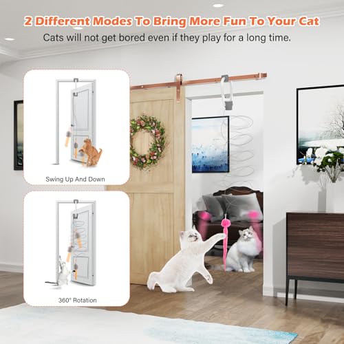 Interactive Cat Toy, Rechargeable Electric Cat Teaser, Hanging Door cat Toy, 2 Motion Modes (360° Spin & Irregular Jumping), Smart Auto Cat Toy for